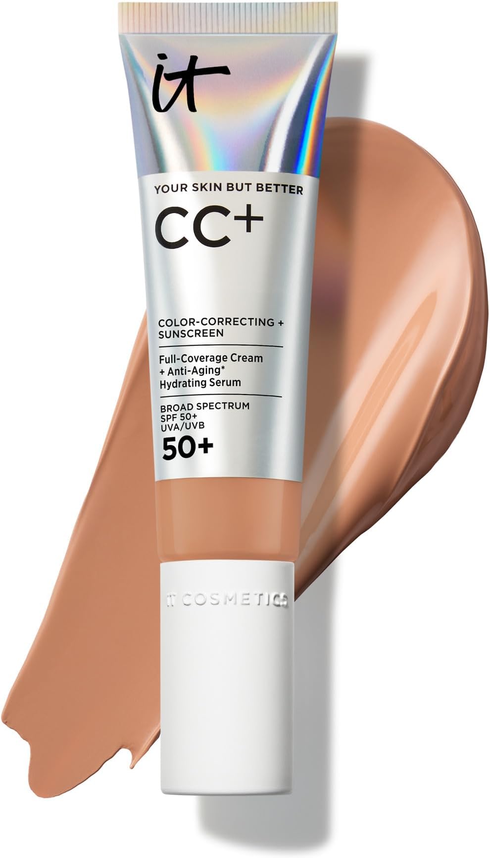 IT Cosmetics CC+ Cream - Natural Full Coverage Foundation With SPF 50+, Color Corrector & Anti-Aging Hydrating Serum, Hyaluronic Acid + Peptides, Lightweight Up To 24H Wear, All Skin Types