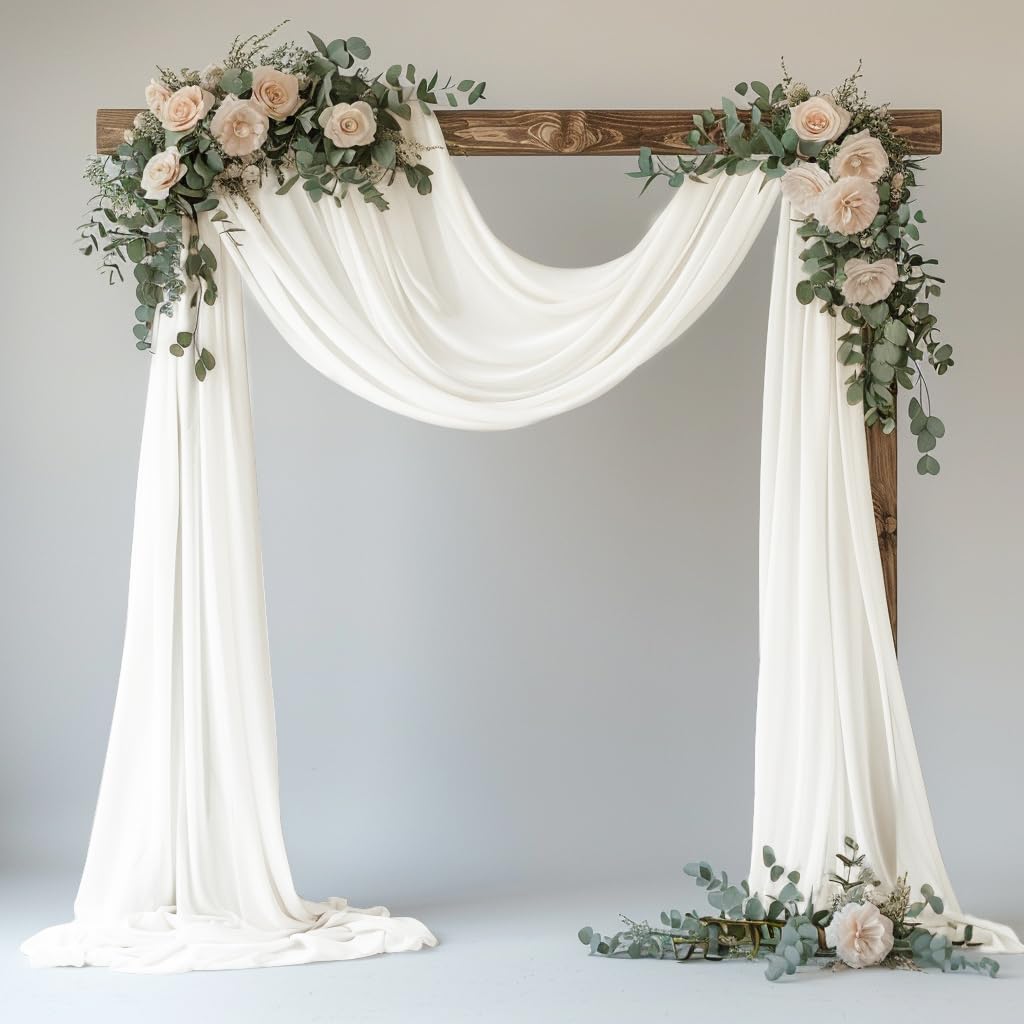 Xiomot Wedding Arch Draping Fabric 1 Panel 28.7" x 20FT Ivory Sheer Chiffon Backdrop Drapes for Wedding Ceremony Birthday Party Bridal Shower Outdoor Decoration