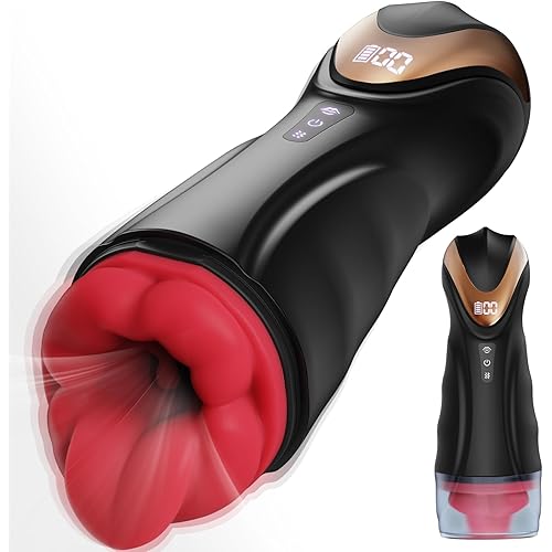 Male Masturbator Sex Toys for Men - Lip & Tongue Shaped Pocket Pussy with 5 Sucking & 9 Vibrating, 2 Motors Male Stroker Blowjob Machine Penis Pump Adult Sex Toys & Games