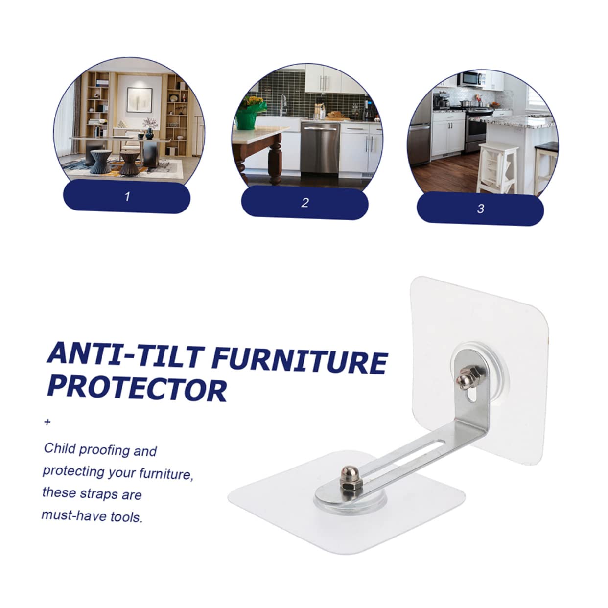 HEMOTON Furniture Anti Tipping Device 6pcs Adhesive Baby Proofing Furniture Anchors Wall Anchors for Boys and Girls Safety No Drill