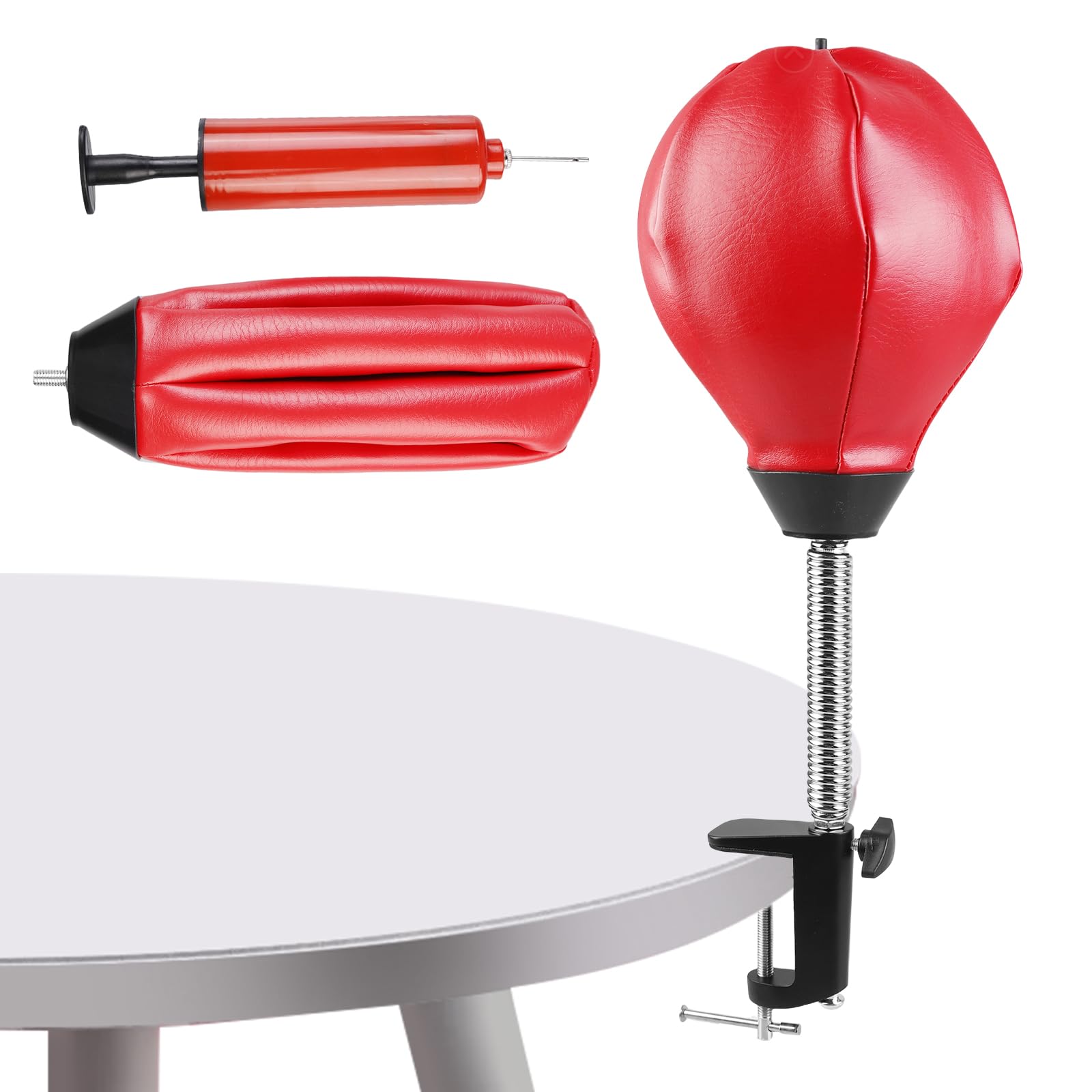 HOMURY Sacco da Boxe da Scrivania Con Morsetto: Mini Antistress Con Pompa Ad Aria, da Tavolo o in Piedi, 37 x 16 cm, Rosso