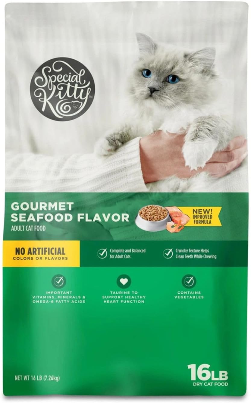 Special Kitty Gourmet Formula Seafood Blend Dry Cat Food, 16 lb Bag, with 7 Seafood Flavors, Complete & Balanced Nutrition