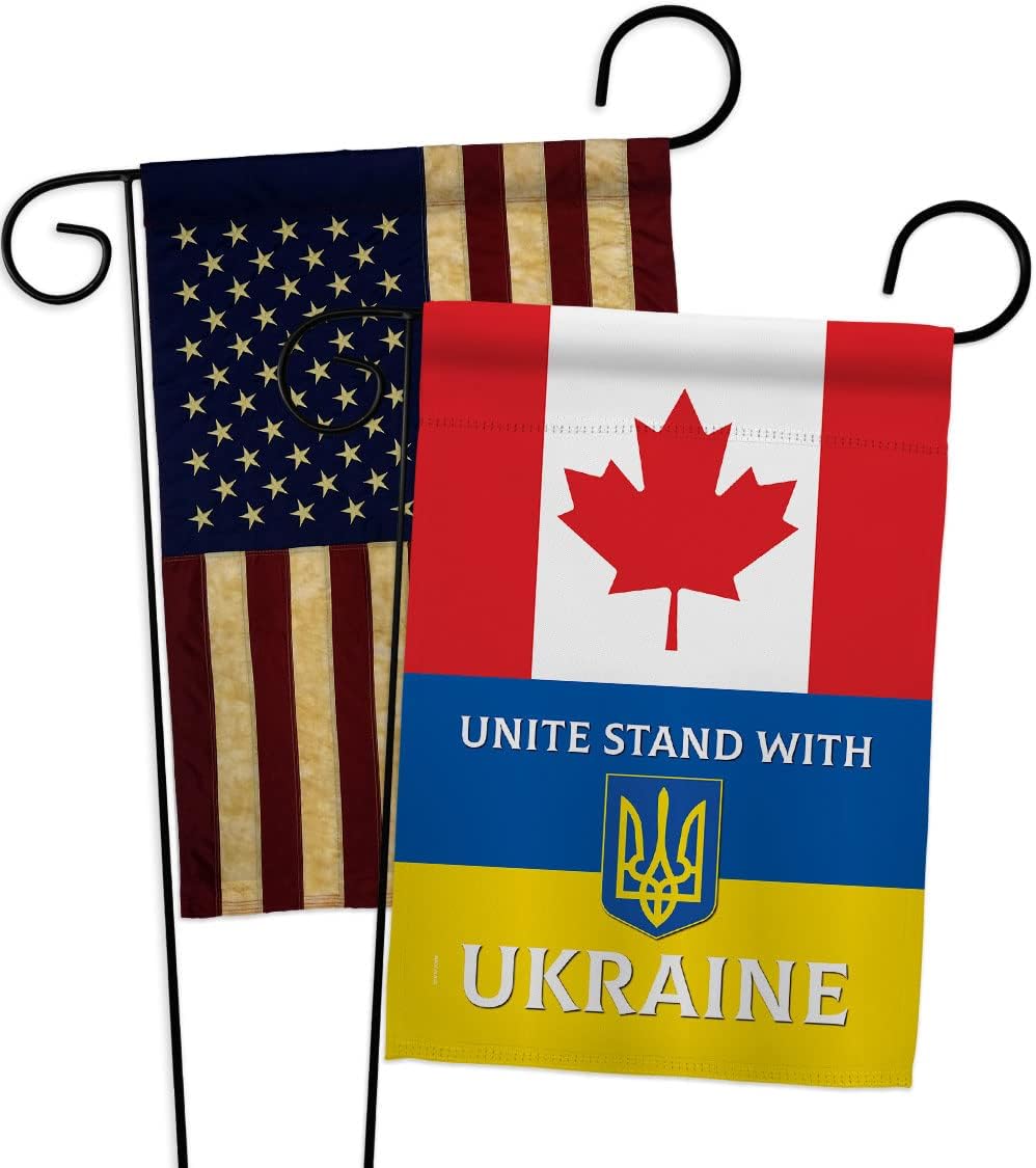 Americana Home & Garden Canada Stand with Ukraine Garden Flag Pack Support Cause Vintage Applique House Decoration Banner Small Yard Gift Double-Sided, Made in USA