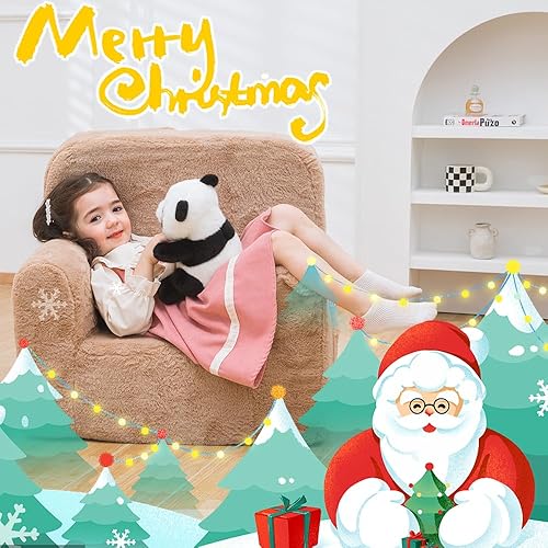 Miniatura 3 de SUFUS Snuggly-Soft - Sillón de felpa para niños y niñas, sofá de lectura con asa apta para niños para fácil movimiento y bolsillos dobles para un