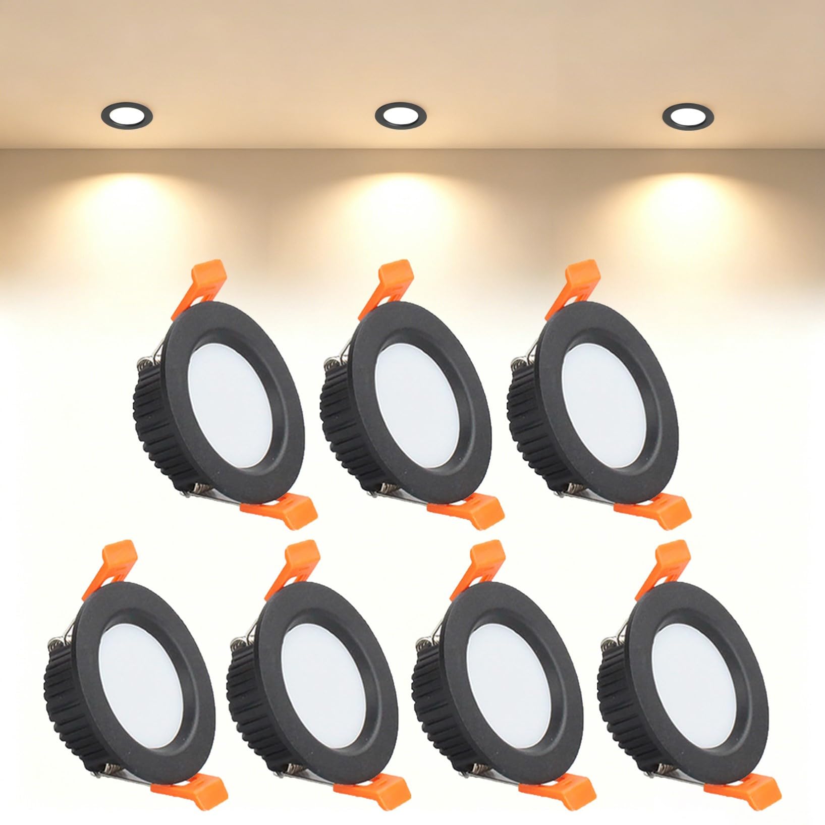 VOGHMOLD 3W Ultra Slim LED Downlight Recessed Ceiling Light 2 inch, 3000K Spot Lights Black Aluminum Trim, Cut Φ50-55mm, AC110-240V Panel Lighting for Office Hallway Closet, 7 Pack
