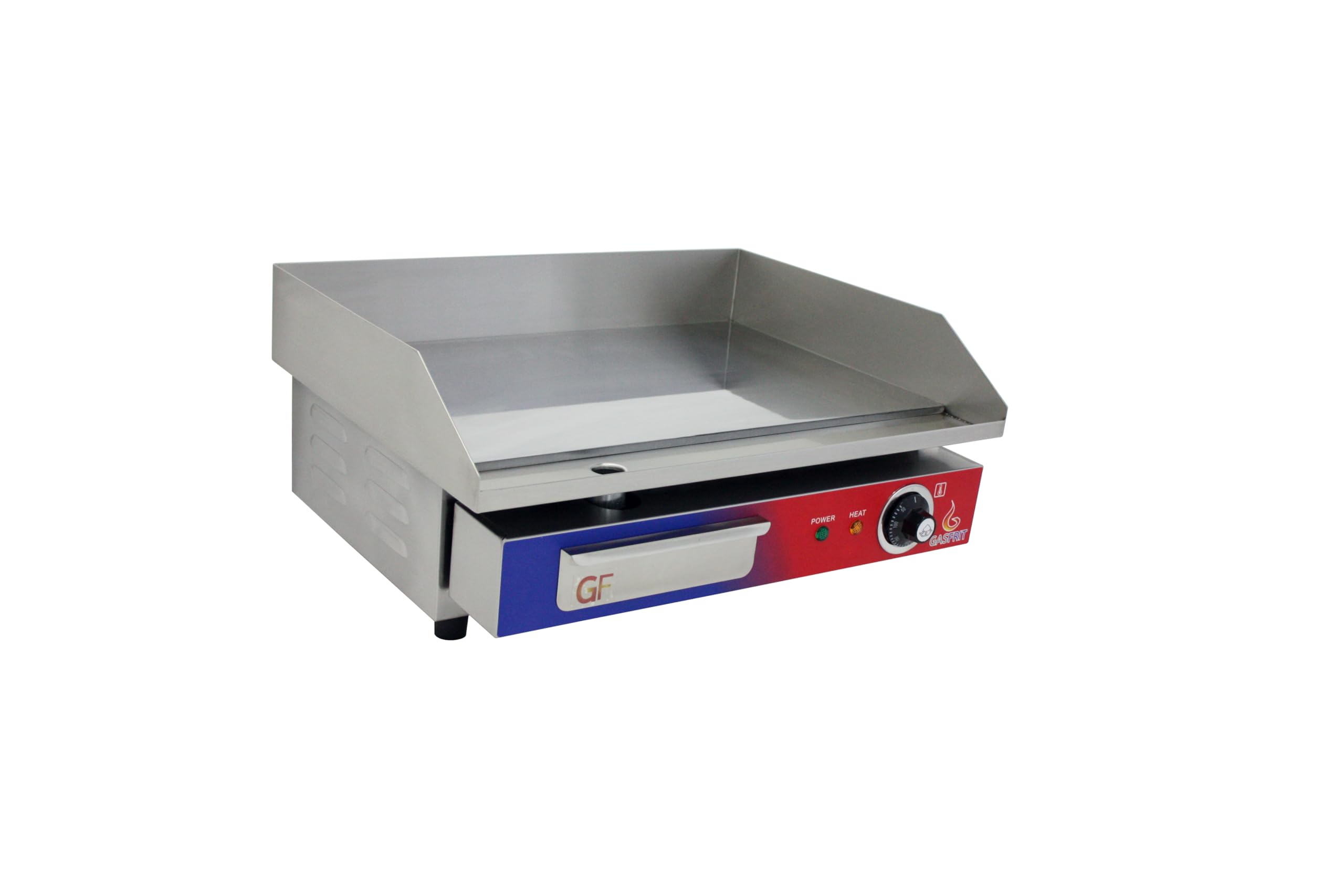 Plancha Industrial electrica de cromo duro con termostato 550 X 430 X 252 mm para Cocina Profesional, Acero Inoxidable, Encendido Piezoeléctrico, Cajón Recograsas