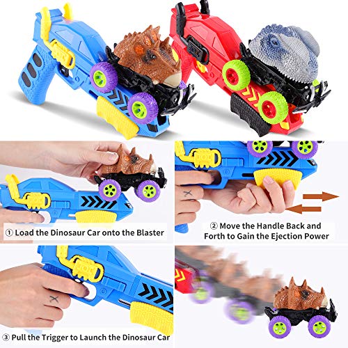 Figoal 2 Pack Dinosaur Cars With Toy Gun Ejecting Friction Powered Dino Car Transforming Dinosaur Toys Car Gifts For Boys Girls Teacher Classroom Prize #TOP3