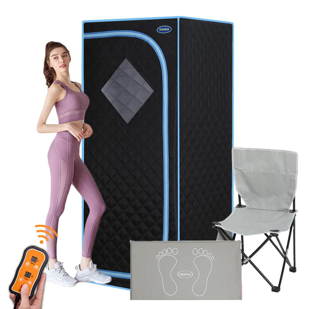 Portable Infrared Sauna for Home Full Size Personal Sauna Tent for Indoor Spa Lightweight Sauna Box with Foldable Sauna Chair, Heated Foot Pad, Remote Control 29.1"x29.1"x66.5" (Black)