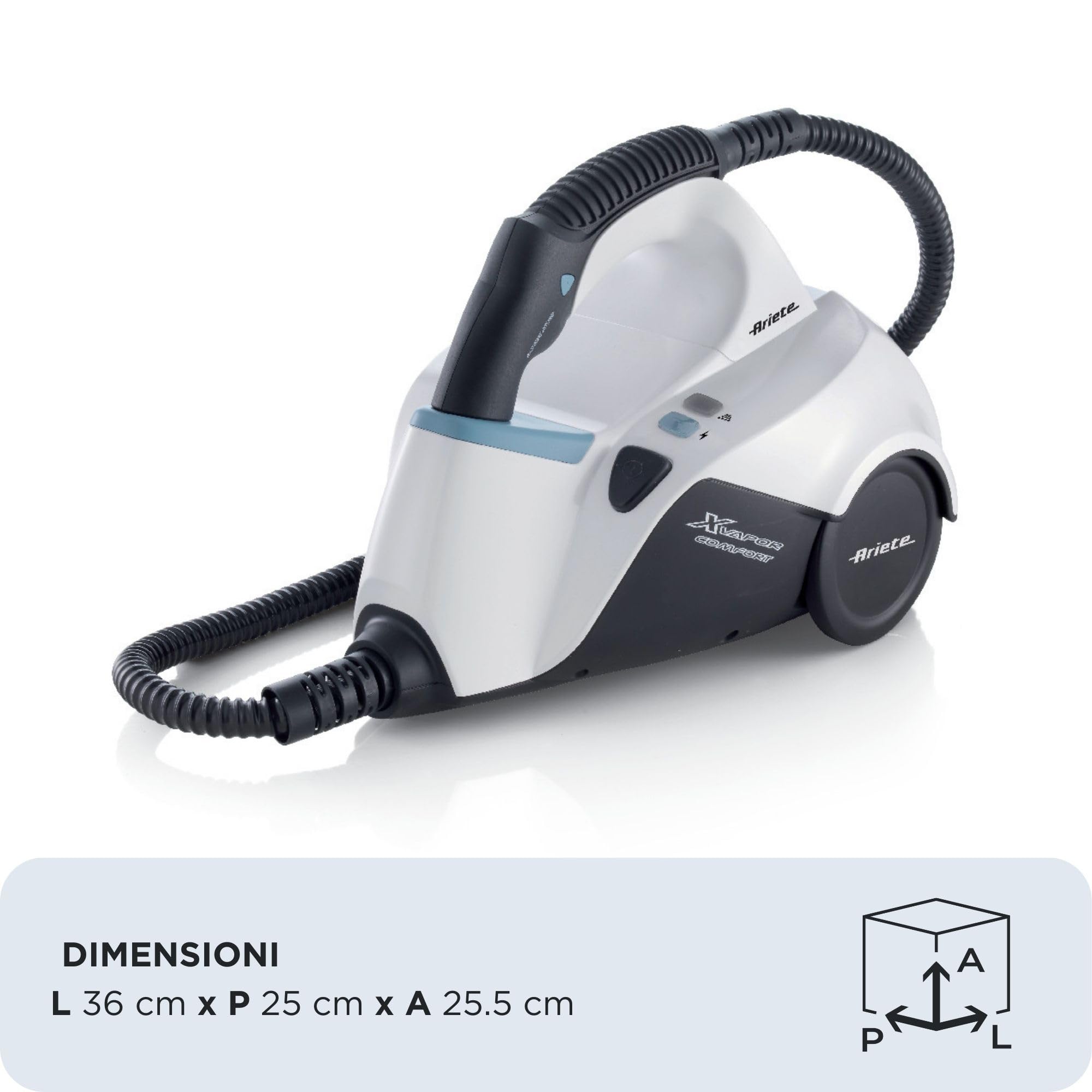 Ariete 4145 Limpiadora de vapor con 10 accesorios, 1500 W, 18/8 Stainless Steel, blanco azul