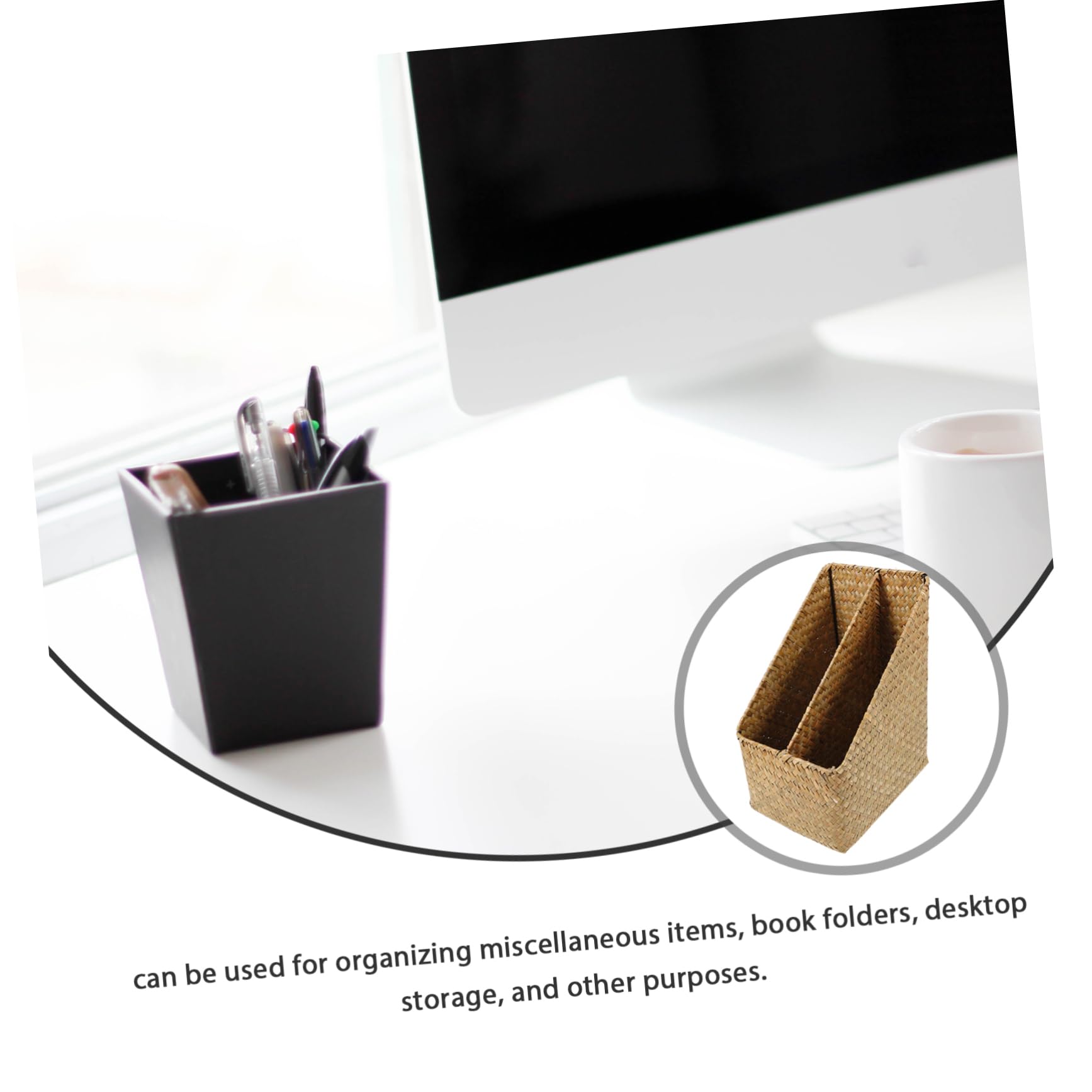 Geflochtener zur Aufbewahrung von Büchern und Kleinigkeiten für Zuhause aus Stroh Aufbewahrungskorb Praktischer Vintage Organizer dem Schreibtisch