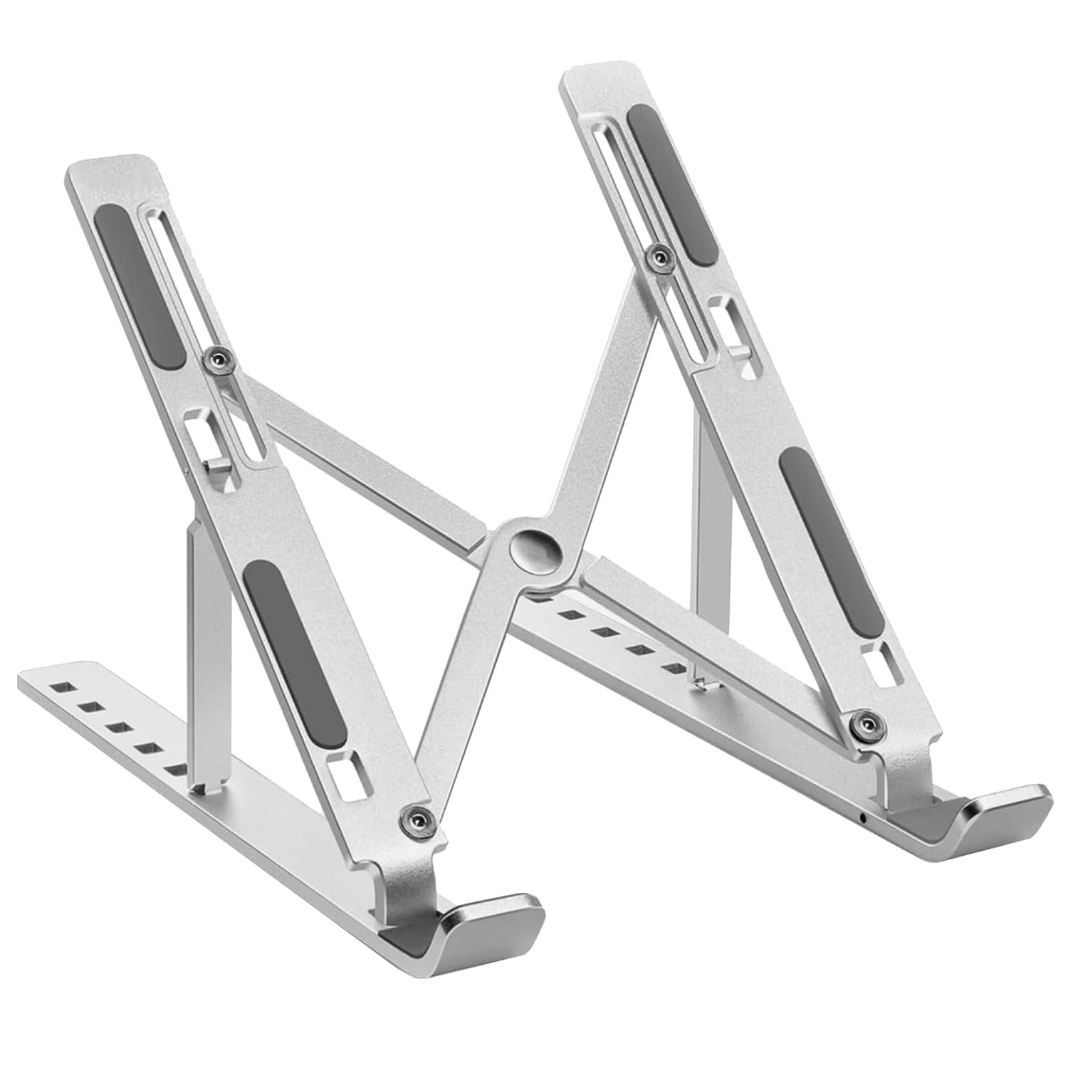 L1 Aluminium Portable Laptop Stand with Adjustable Height, Ventilated Foldable Lapdesk Notebook Stand with Carry Pouch for Laptops, MacBooks, Tablets and Books (Silver)