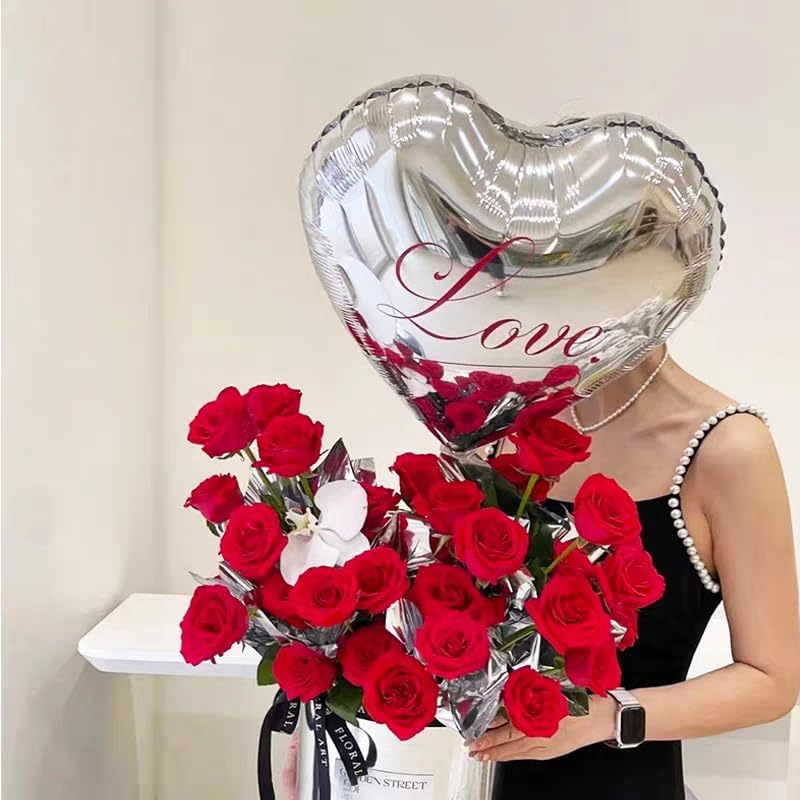 Miniatura 7 de 18 Inch Red Silver Foil Love Heart Balloons 10PCS Valentines Mylar Heart Shape Balloons for Bridal Shower Engagement Wedding Anniversary Birthday