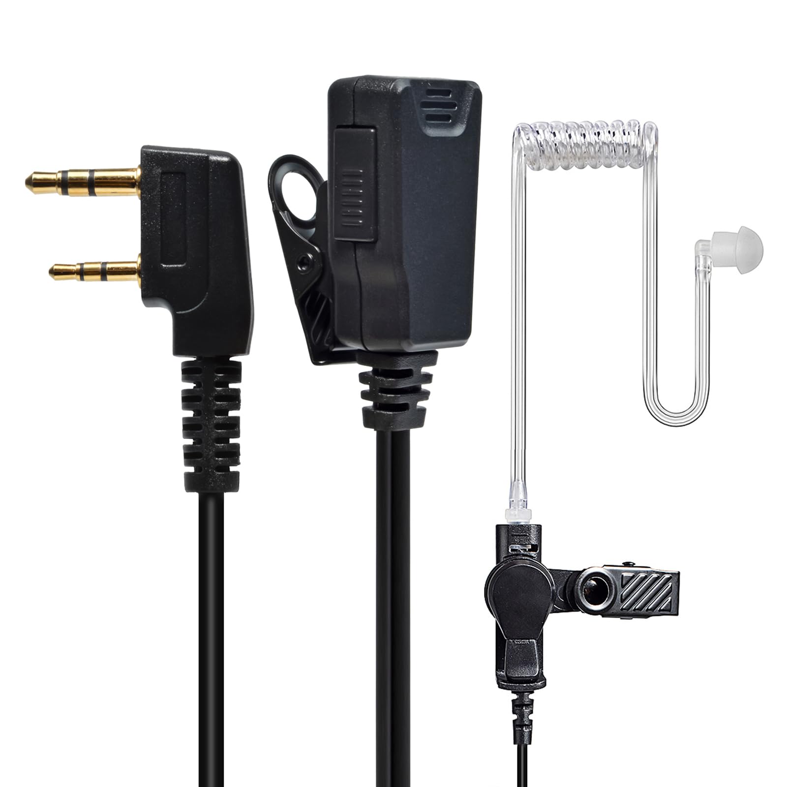 Talkie-walkie Oreillette avec Micro, 2 Pin avec PTT, Compatible avec Kenwood eSnic Retevis Baofeng UV-5R Oreillette Radio pour Garde du Corps de sécurité (Tube Transparent, 1)