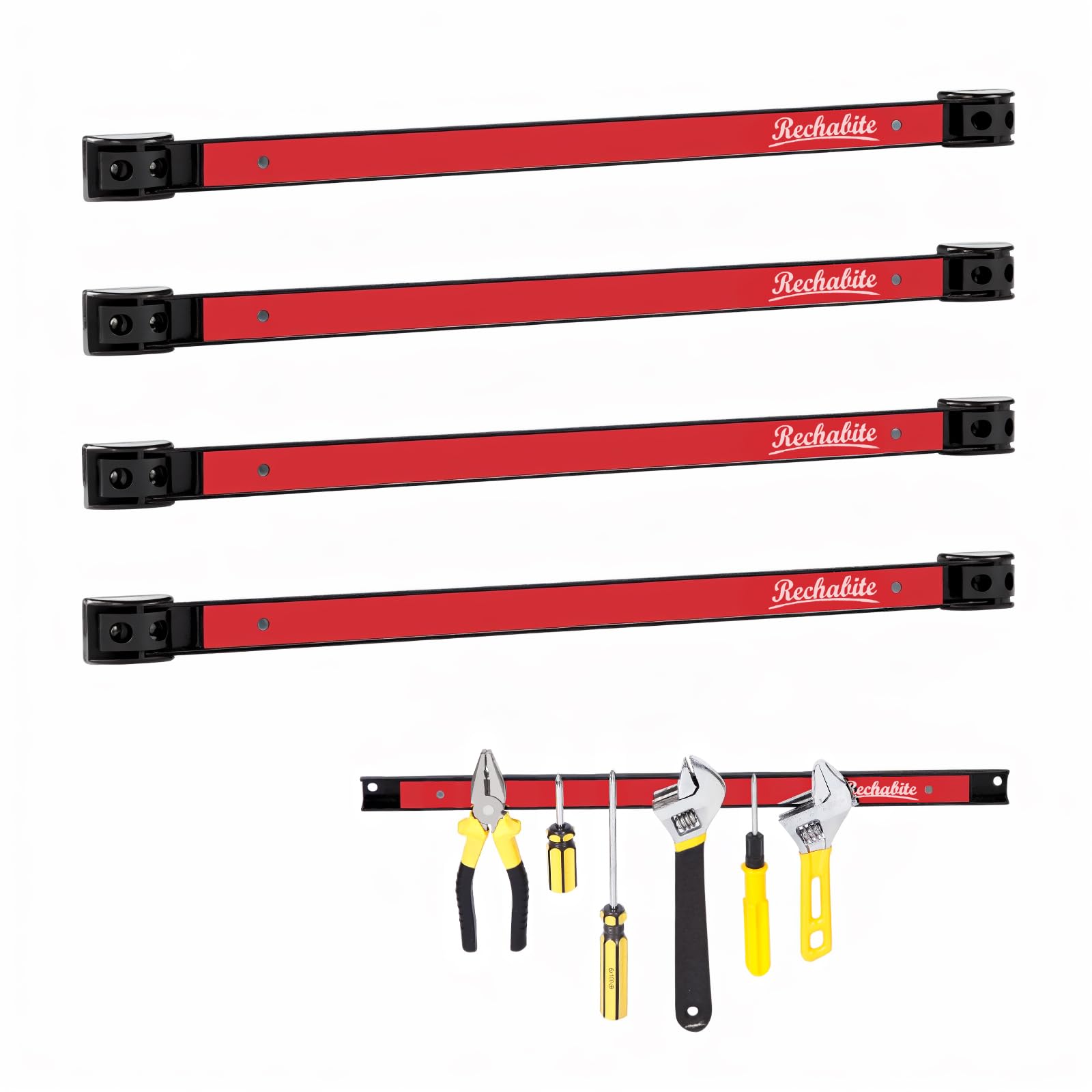 4 Pieces 18" Magnetic Tool Holder Strip, Red Magnet Bar, Metal Tool Organizer Rack for Garage Organization, Easy To Install in Workshop, Mounting Screws Included