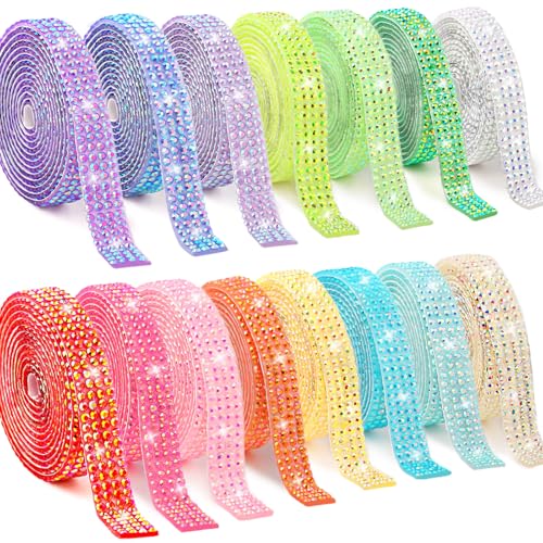 Tetutor 15 Yards Self Adhesive Rhinestone Strips Rhinestone Ribbons Self Adhesive Diamond Crystal Bedazzling Strips Glitter Bling Rhinestones Tape Stickers for Crafts Fabric Car Shoes Dcor