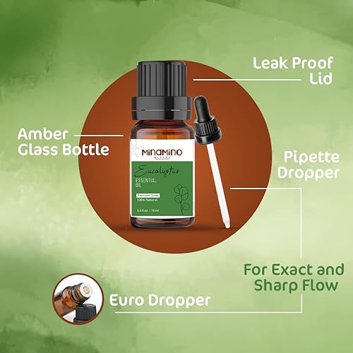 Miniatura 2 de 0.33 FL OZ-MINAMINO Aceite esencial de citronela en botella de vidrio ámbar con Euro y Pipette DROPPER, aceite esencial 100% puro y de grado