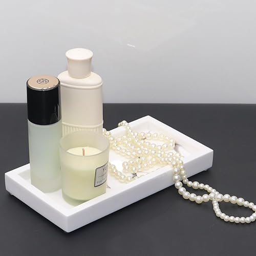 Miniatura 8 de MTYyxk Bandeja de baño de resina blanca, bandeja de tocador, bandeja de almacenamiento de joyas, bandeja dispensadora de jabón, bandeja de encimera