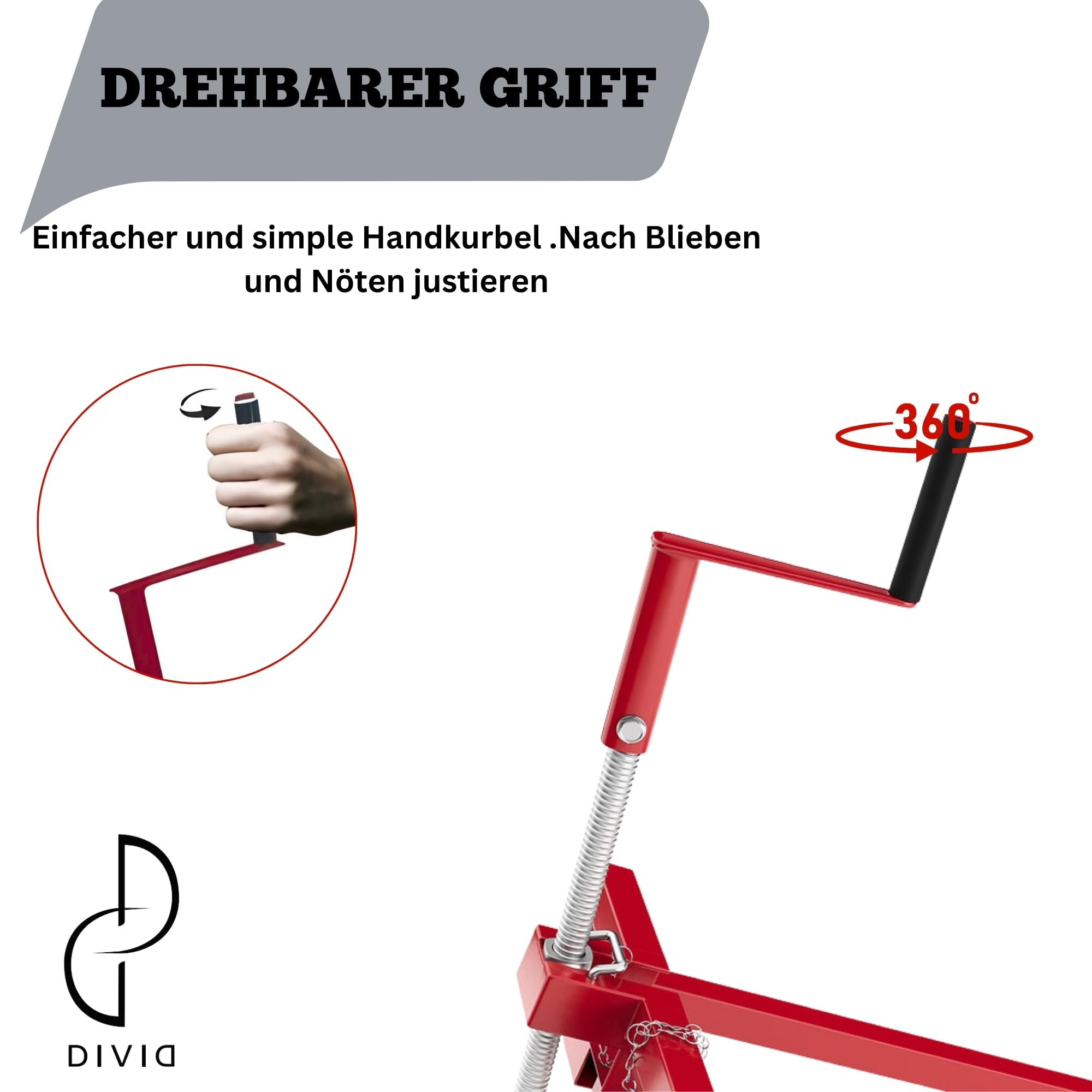 DIVID Hebevorrichtung Reinigungshilfe für Aufsitzrasenmäher, Traktor Heber bis 400Kg, 35 Grad Neigung, Hebebühne Rot