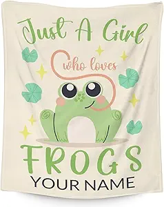 Personalized Frog Blanket Gifts with Name - 30x40 Inches Cute Throw for Girls - Green Soft Fuzzy Blankets for Couch & Office