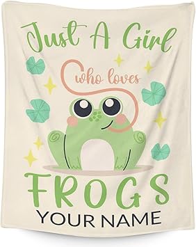 Personalized Frog Blanket Gifts with Name - 30x40 Inches Cute Throw for Girls - Green Soft Fuzzy Blankets for Couch & Office