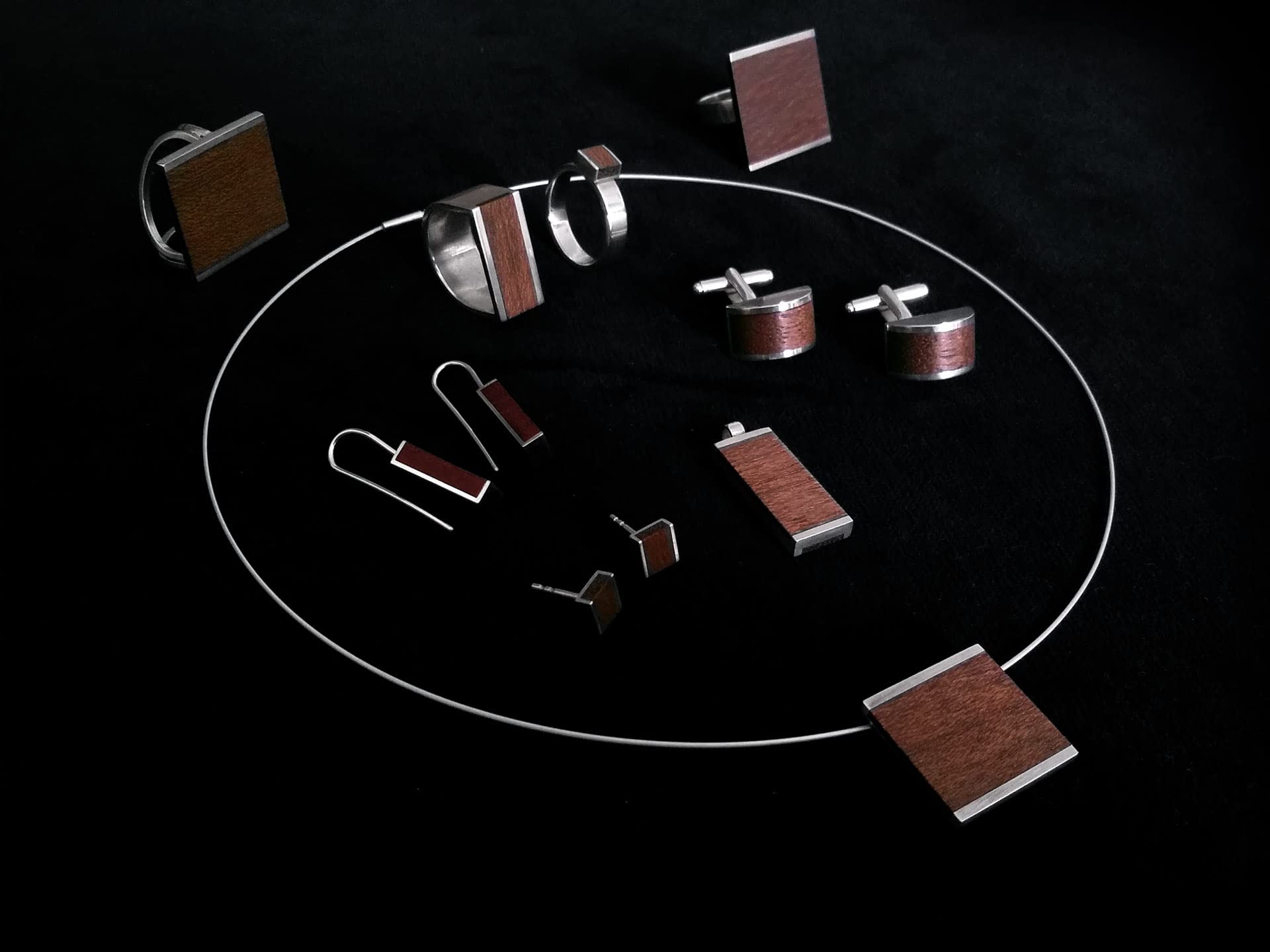 Ohrclips «Sixties» - Silber mit Teakholz
