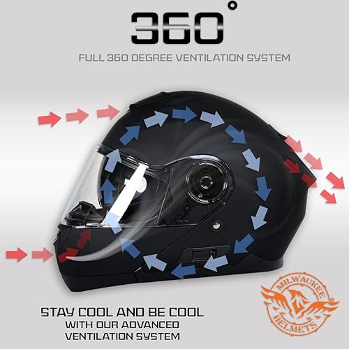 Miniatura 4 de Milwaukee Helmets MPH9814DOT 'Breeze' - Casco modular de motocicleta avanzado negro plano para hombres y mujeres con visera desplegable, mediano