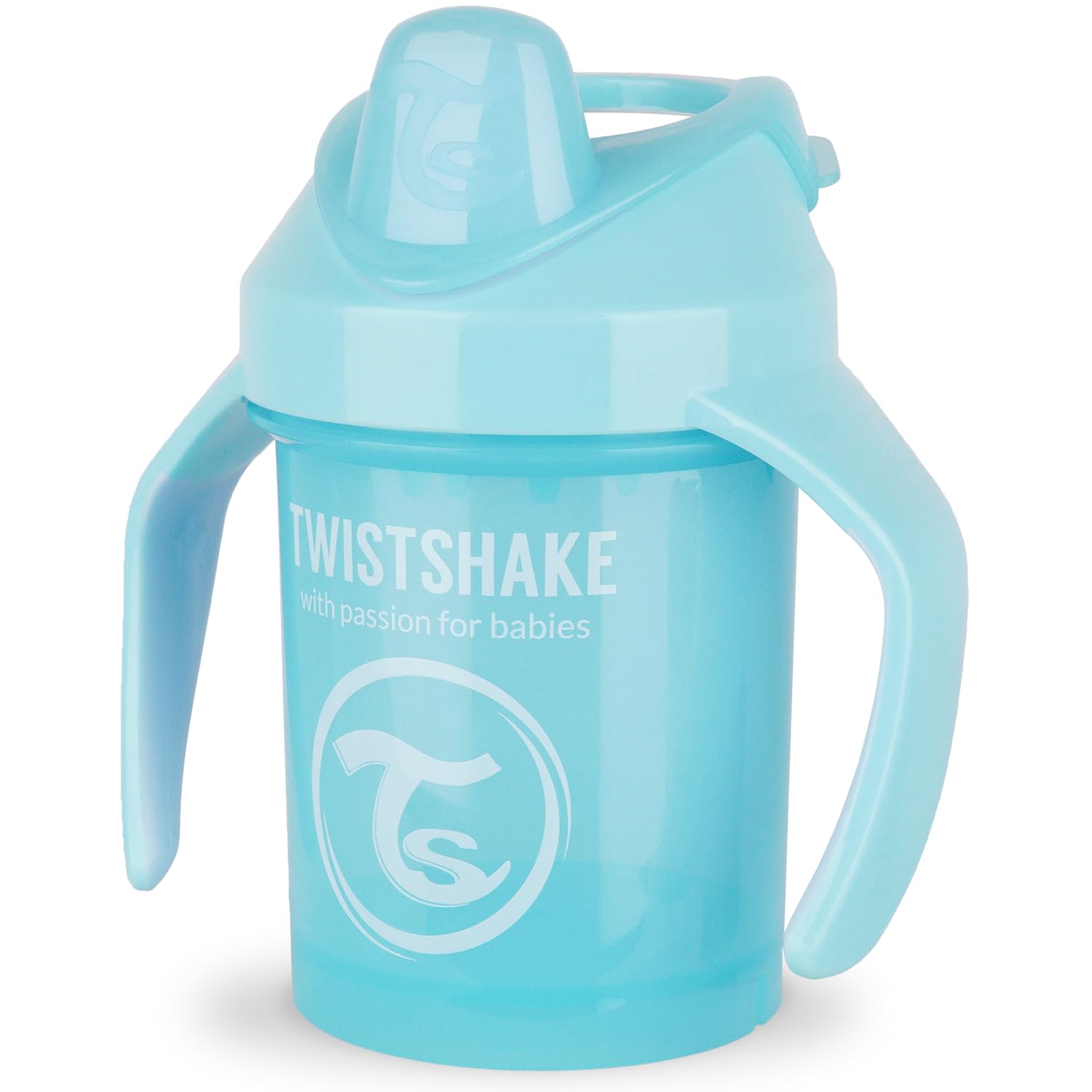 Twistshake Mini Cup – Gobelet Anti-Déversement 230 ml avec Bec Souple et Mélangeur de Fruits – Tasse de Sevrage Anti-Fuite pour Bébé – Sans BPA – Bleu