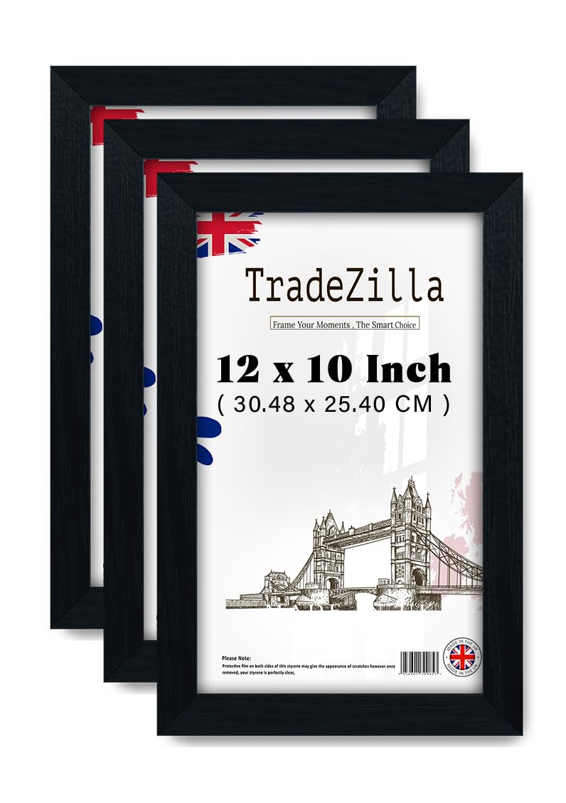 Tradezilla Black Pack Of 3 Modern 304.8 X 254 Mm Photo/Poster Frame Shatter-Resistant Perspex | Wall Decoration Photos Canvas Paintings Art Gallery (30.48 X 25.40 Cm) [ ]