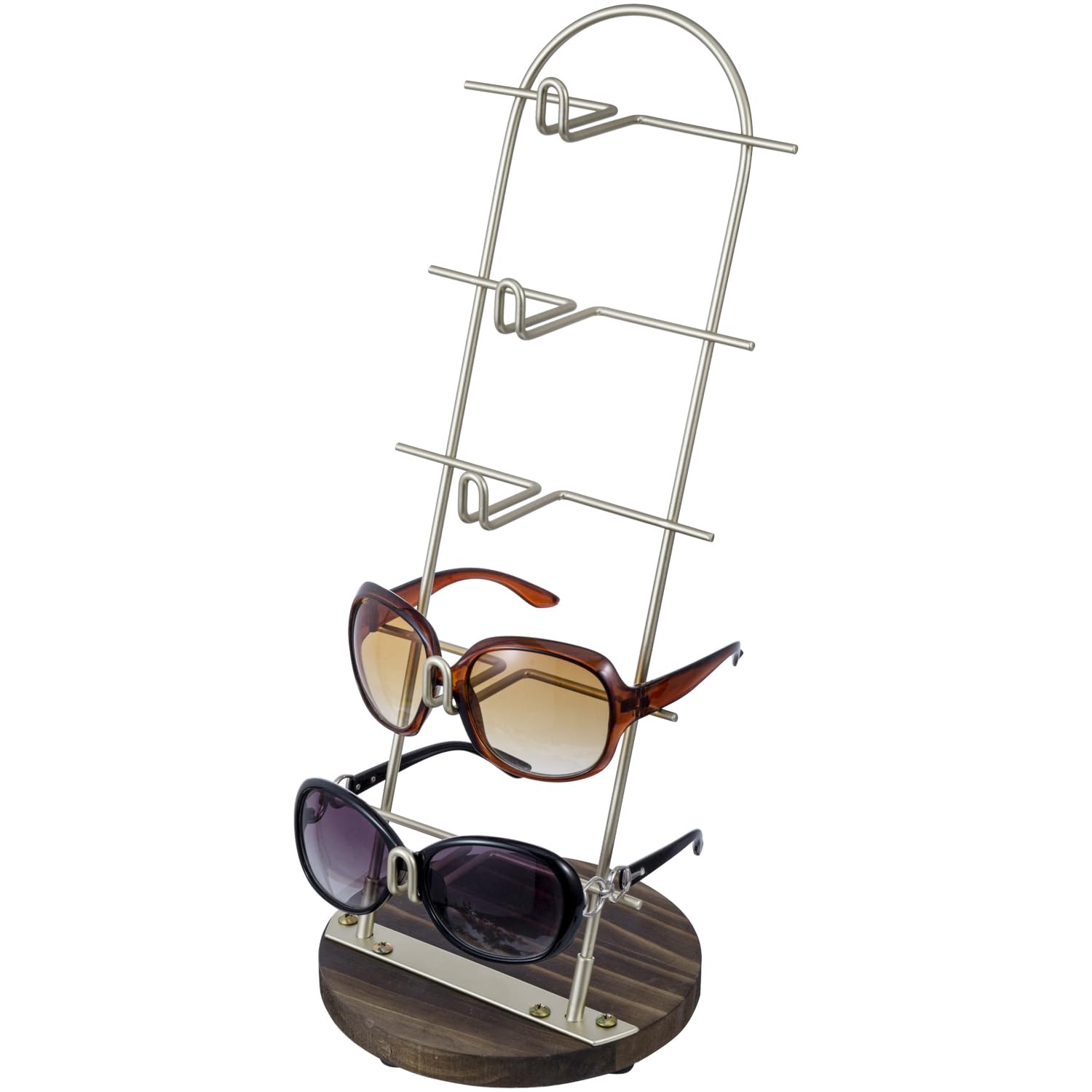 MyGift 5-Tier Sunglasses Display Stand - Brass Metal Wire Organizer With Wood Base - View #4