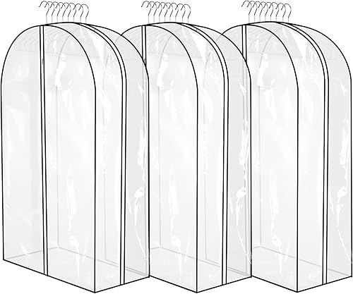 Paquete de 3 bolsas de ropa para colgar ropa, funda reforzada de gran capacidad de 12 pulgadas, bolsas transparentes para almacenamiento en armario,