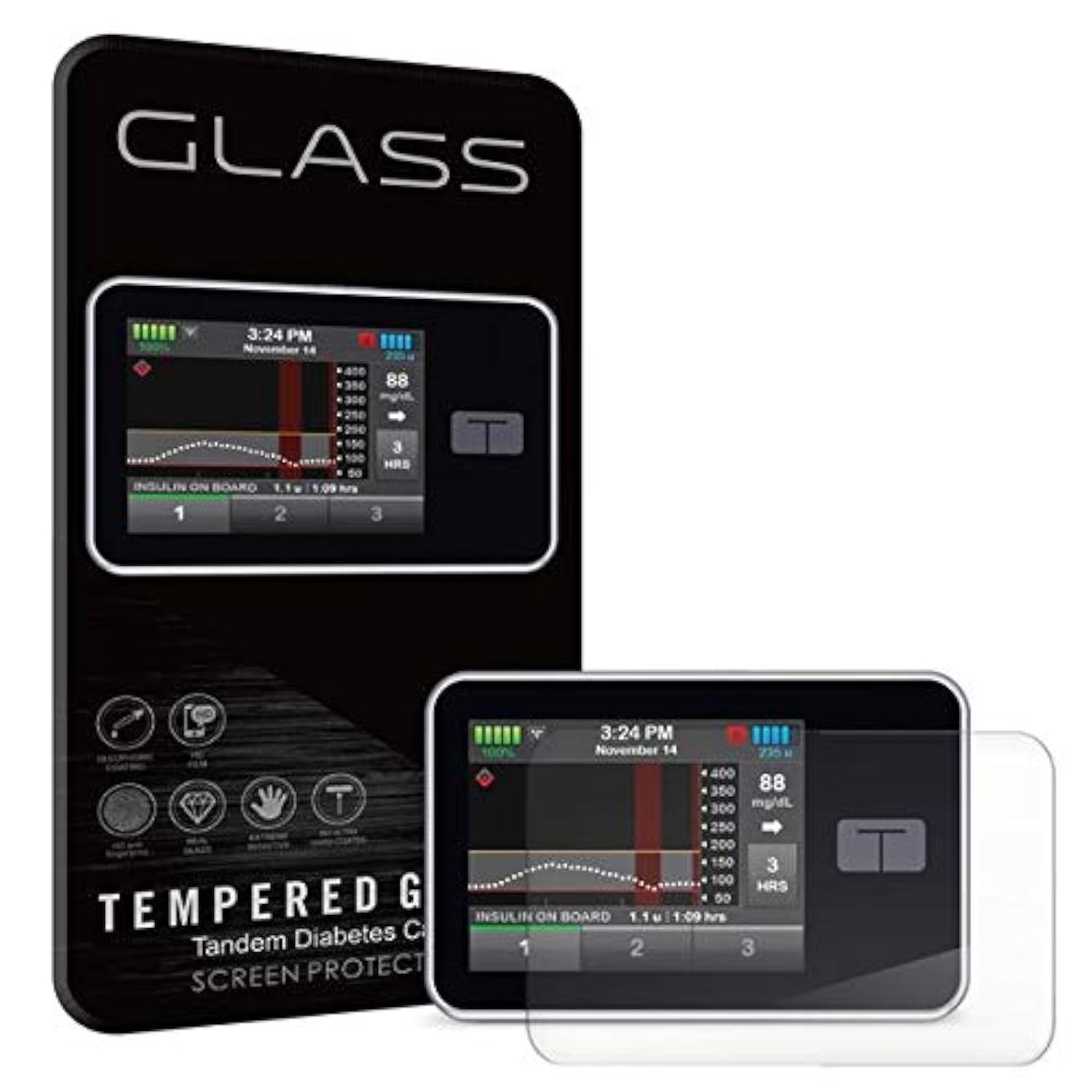 Peelz Tempered Glass Screen Protector Compatible with Tandem® Diabetes Care Insulin Pump – Shatter-Proof, Scratch-Resistant, Ultra-Clear Glass Display Cover