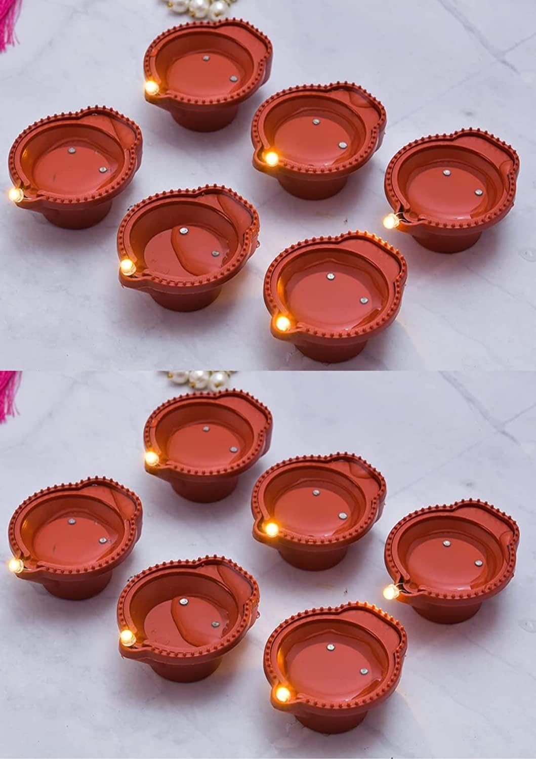 Water Sensor Electric LED Diyas Flameless & Smokeles Diwali Light Diya Warm Lights for Diwali Decoration, Festival, Bolcony, Gardan Home & Office (Pack of 24)