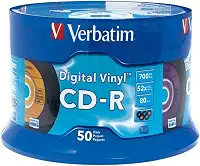 Verbatim CD-R 80min 52X com superfície de vinil digital, Marcado, Azul, 50 Discs- Spindle