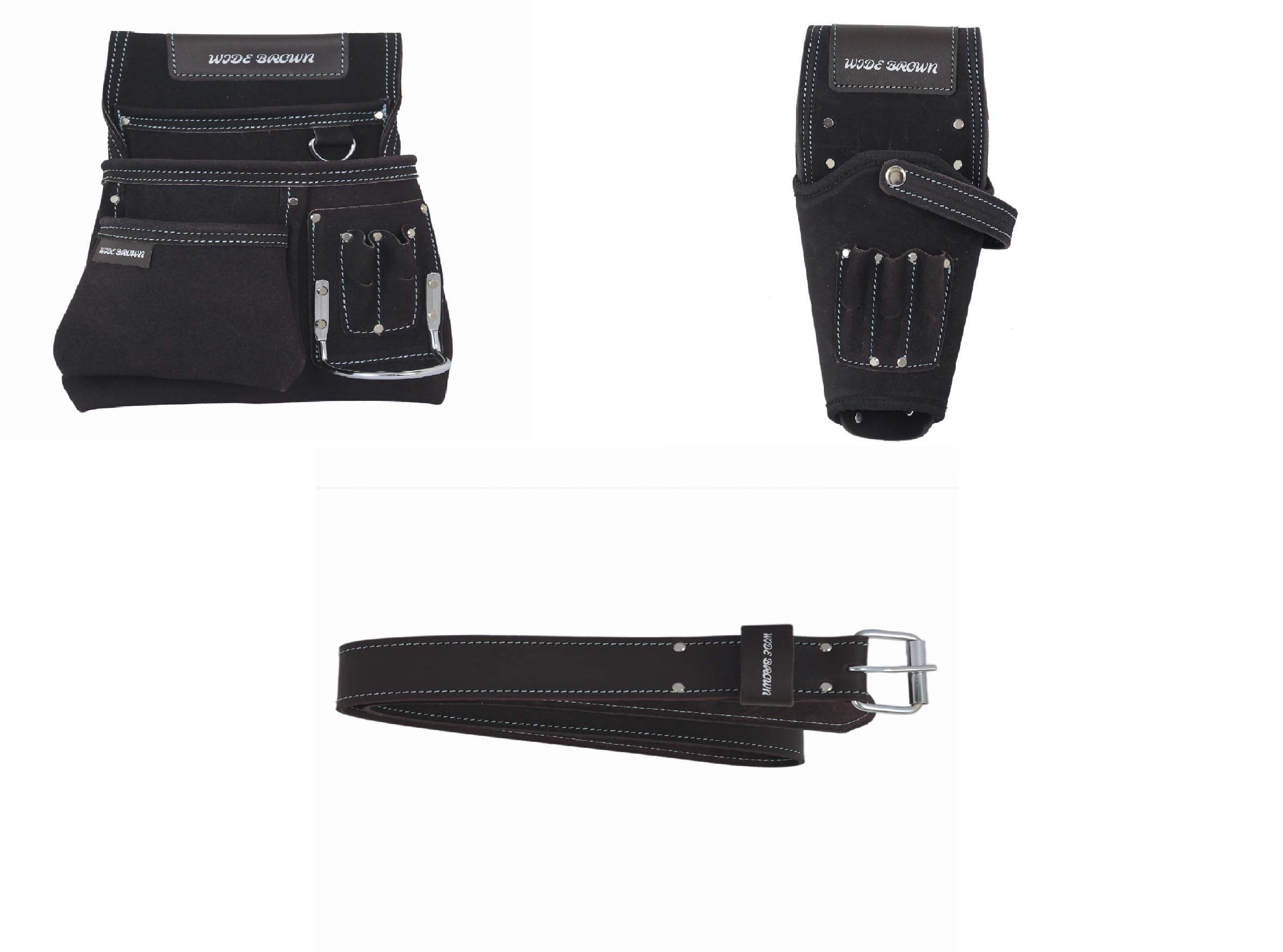 Widebrown Étui en cuir pour perceuse, double support pour clous et marteaux, pochette de travail multi-poches, marron foncé