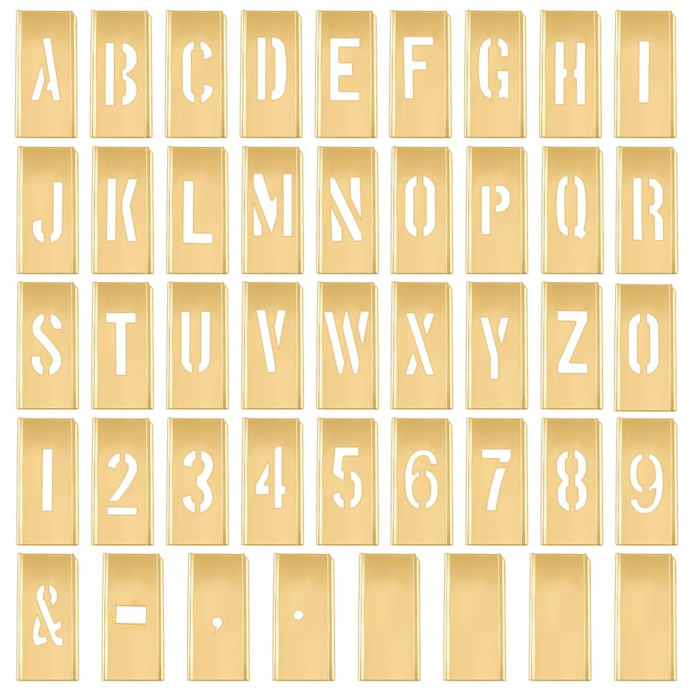 OLYCRAFT 45 Stück 50mm Messing Schablonen Buchstaben und Zahlen Set Verriegelbare Buchstaben Metall Schablonen Messing Verriegelbare Schablonen Wiederverwendbarer MetallSchablonen Kit