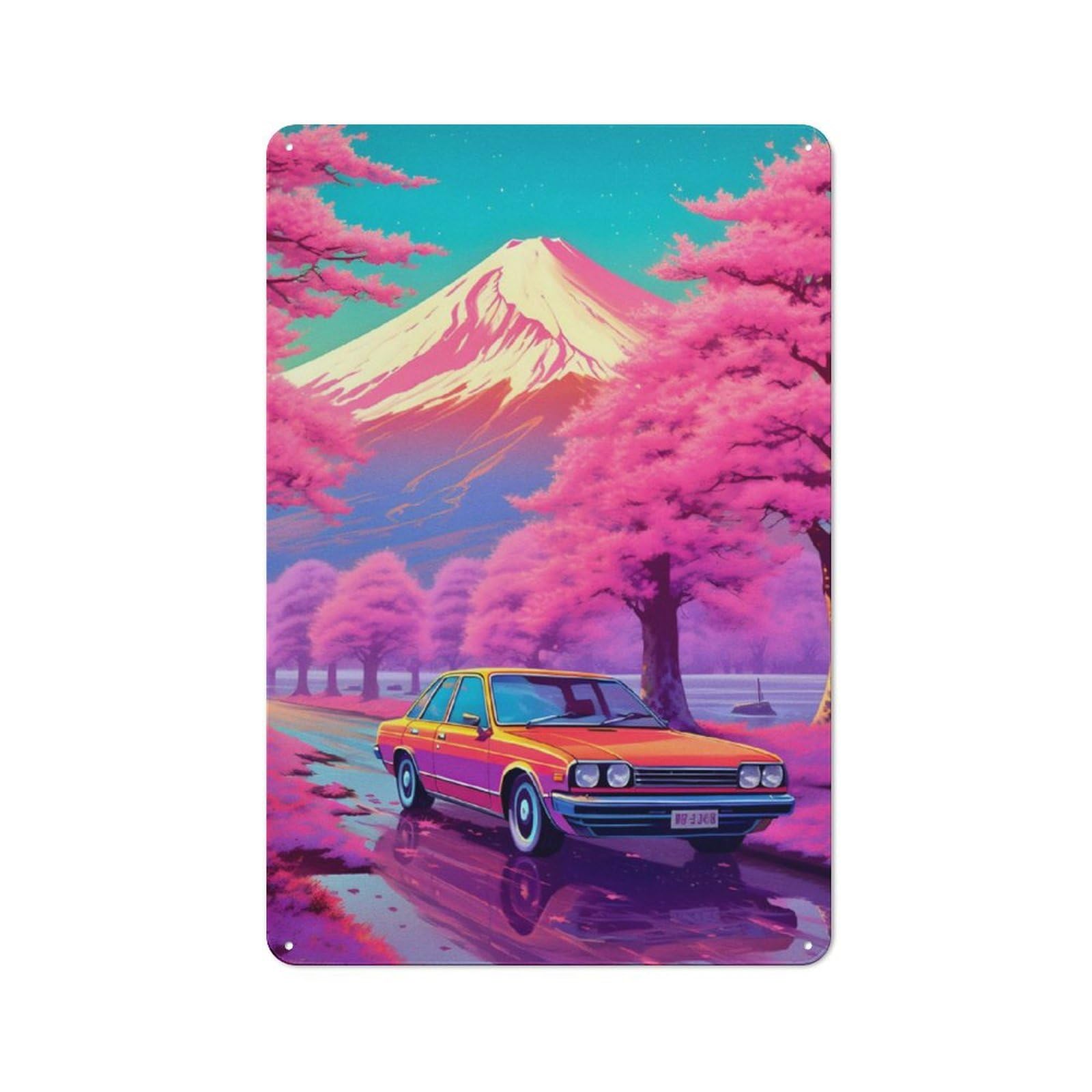 Junmoney Cars Cherry Blossom Retro Tin Sign 30X20cm For Workshop Wall, For Home Interiors And Metal Sign Collectors