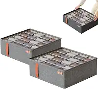 Kit C/2 Caixas Organizadoras de Roupas Íntimas com 20 Divisórias - Ideal para Meias, Cuecas, Calcinhas, Gravatas e Mais - Compacta, Dobrável, com Zíper e Fácil de Limpar - Marca Bigzu®