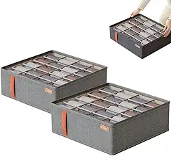 Kit C/2 Caixas Organizadoras de Roupas Íntimas com 20 Divisórias - Ideal para Meias, Cuecas, Calcinhas, Gravatas e Mais - Compacta, Dobrável, com Zíper e Fácil de Limpar - Marca Bigzu®