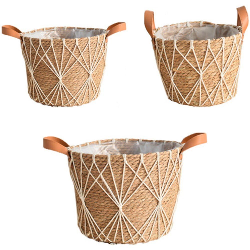 Panier de pot de fleur tissé avec doublure étanche anti-fuite d'eau