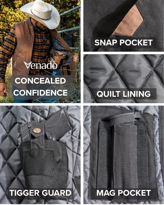 Venado Concealed Carry Vest for Men - Heavy Duty Canvas - Conceal Carry Pockets - Image 8