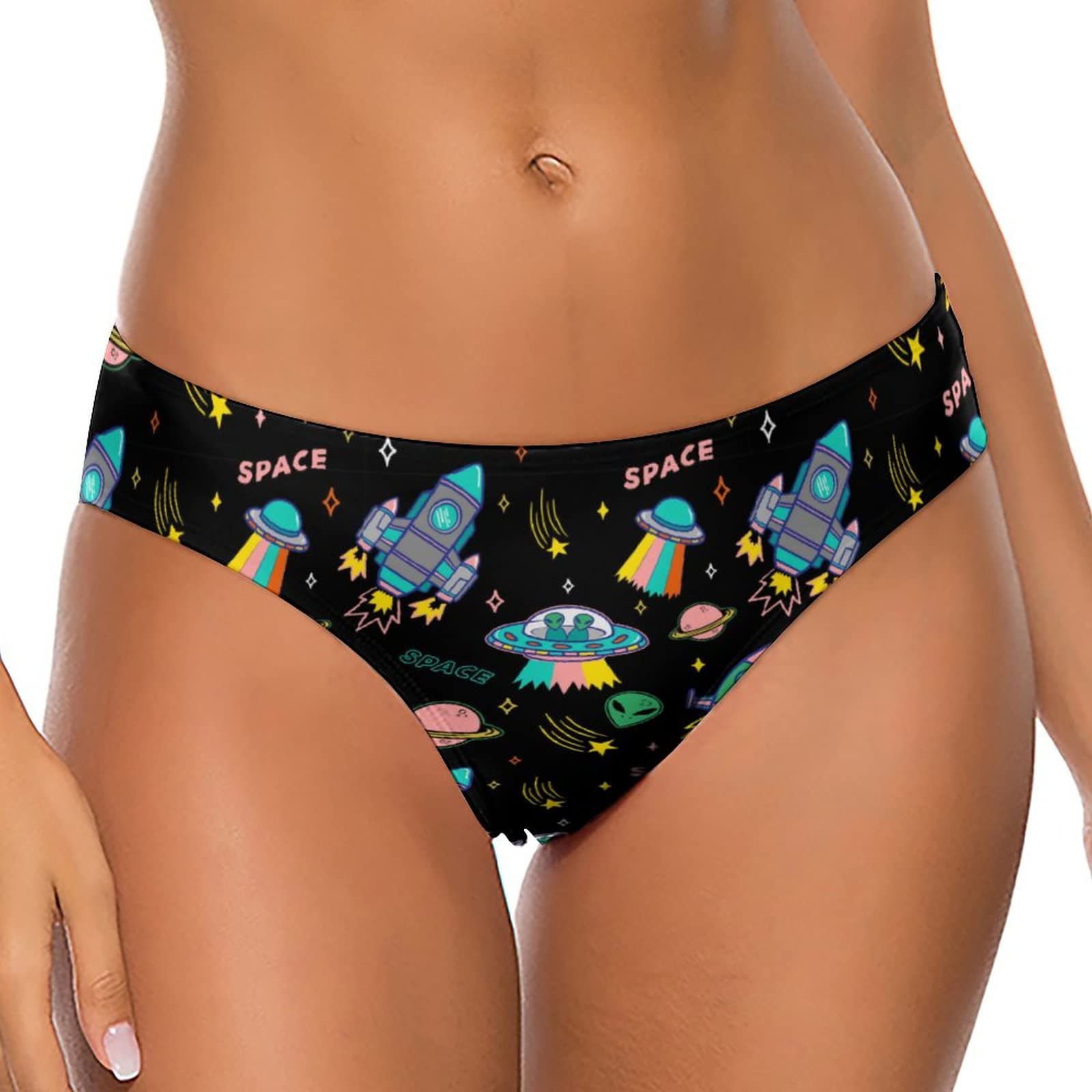 FWJZDSP UFO Aliens Spaceship Women's Low Waist T-Back Thong Panty Underwear Brief Cute