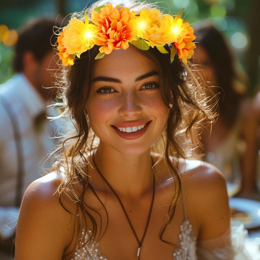 Fashband Light Up Flower Crown Headbands LED Hair Wreath Bridal Headpiece Floral Garland Headband Festival Headdress for Women - Image 2