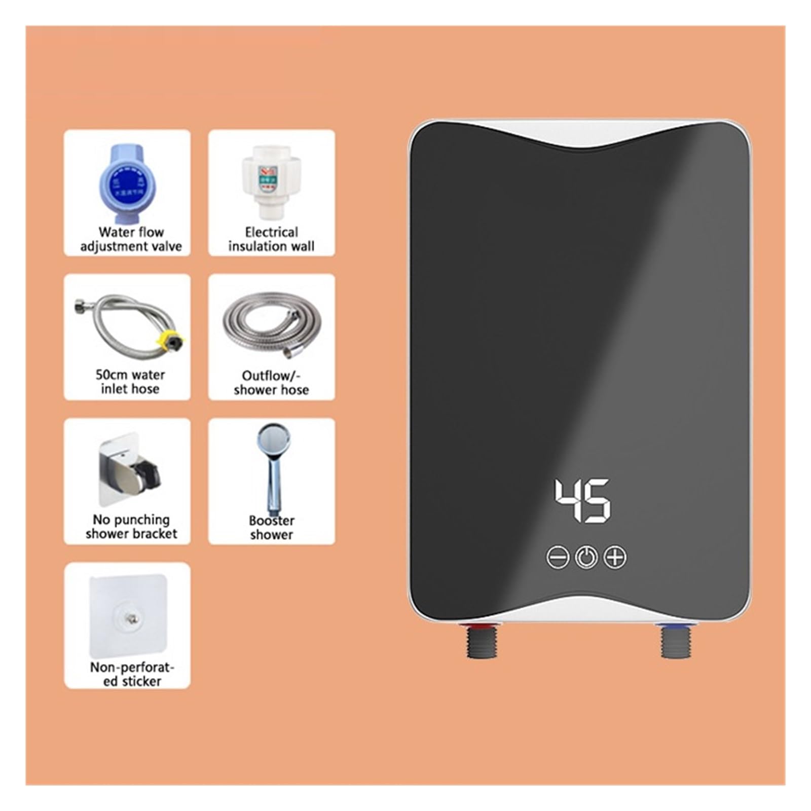 Scaldabagno Istantaneo Cucina Bagno Mini Elettrico Montato A Parete Display LCD Della Temperatura Con Set Doccia Veloce E Comodo