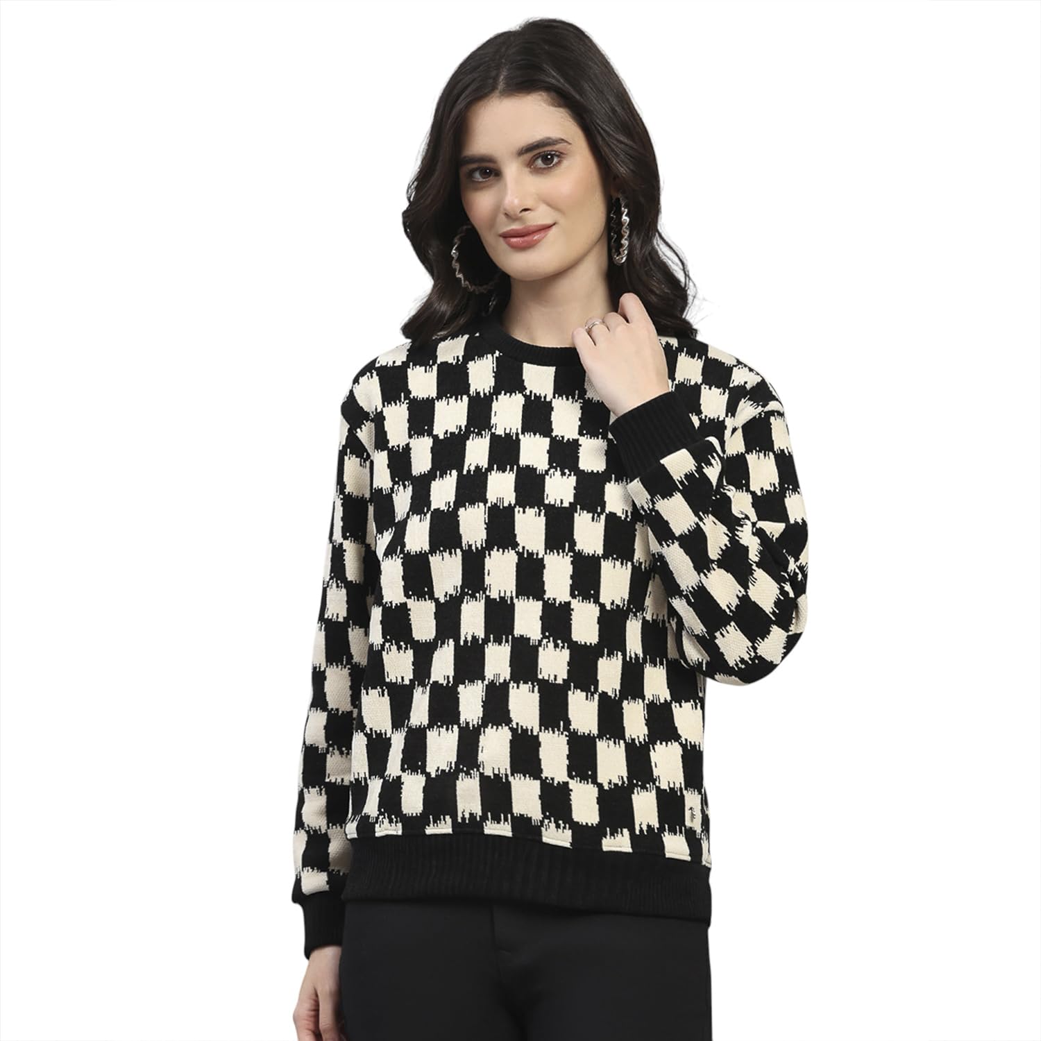 Women's Regular Fit Self Designed Round Neck Pull On Closure Full Sleeve Winter Sweatshirt | Warm Pullover for Ladies | Comfortable Casual Winter Wear for Women's (Pack of 1)