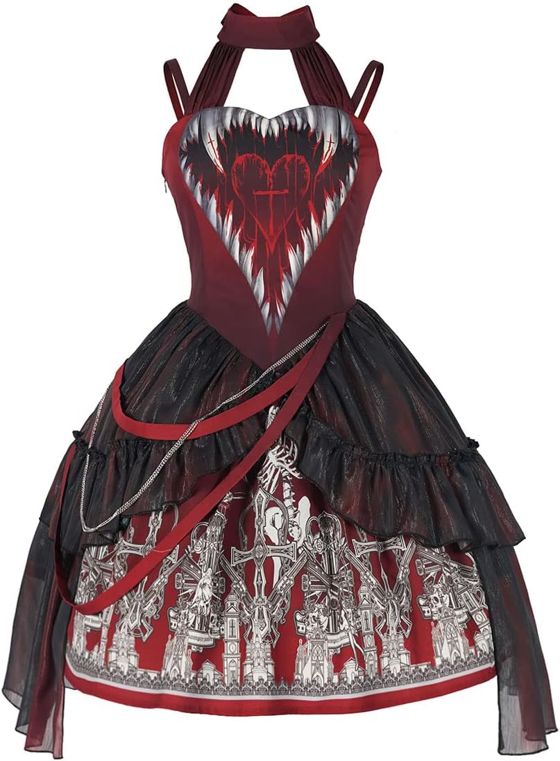 ZZEQYGWomen's Halloween Masquerade Halter Dress Black Gothic Dress Cosplay Costume