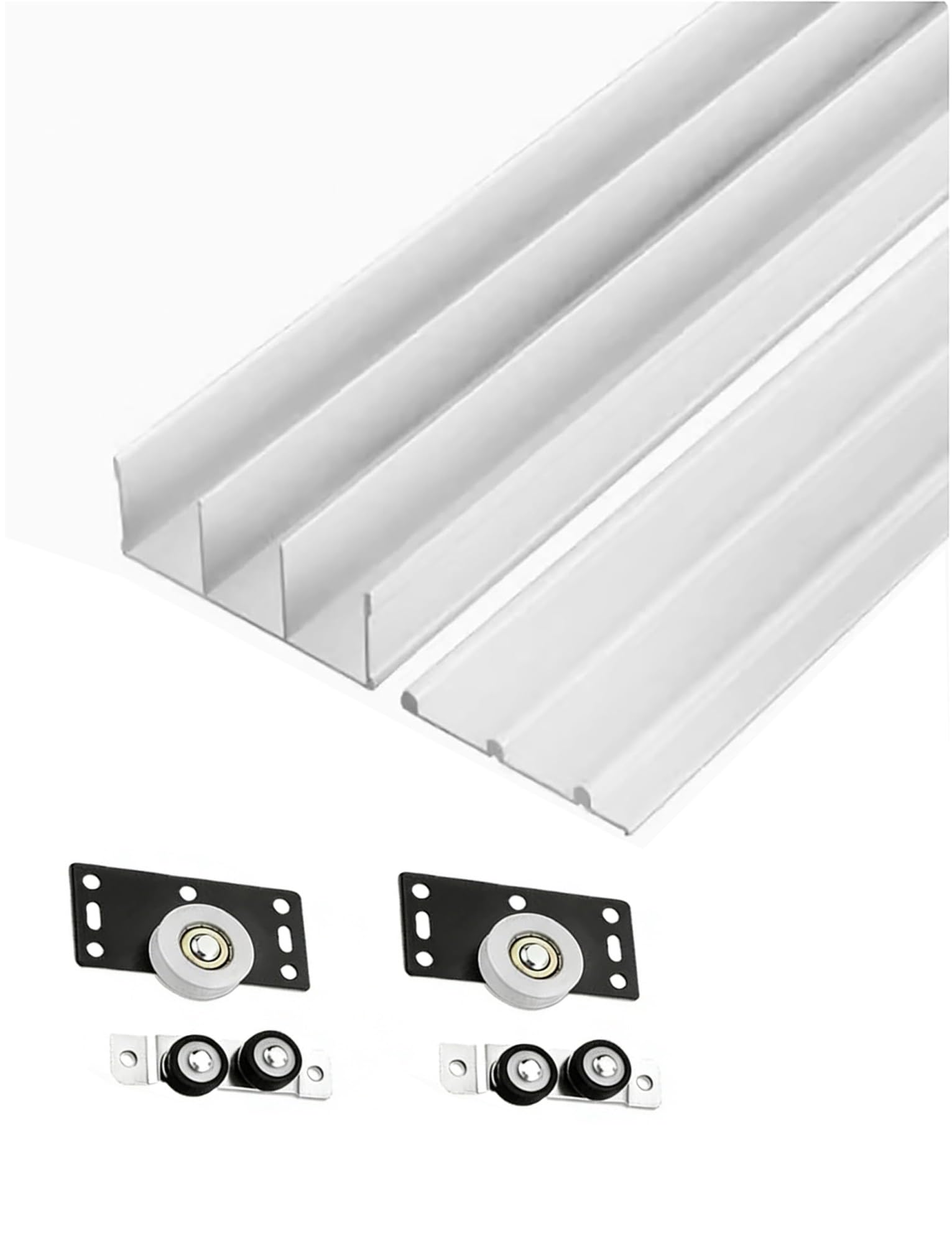 Triple Track Sliding Door Hardware Kit, Aluminum Rails, Flush Mount Adjustable 3-Panel Bypass for Wardrobe, Room Divider, Cabinet Doors
