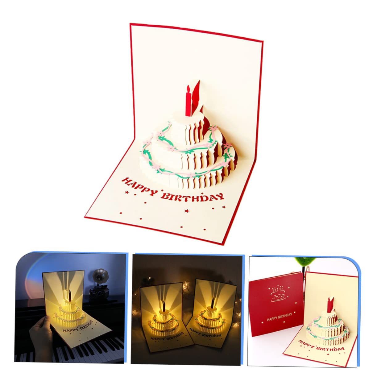 NUOBESTY 3 Pezzi Squisiti Biglietti Di Auguri Di Compleanno 3d Con Musica E Luci Per Uomini Buon Compleanno
