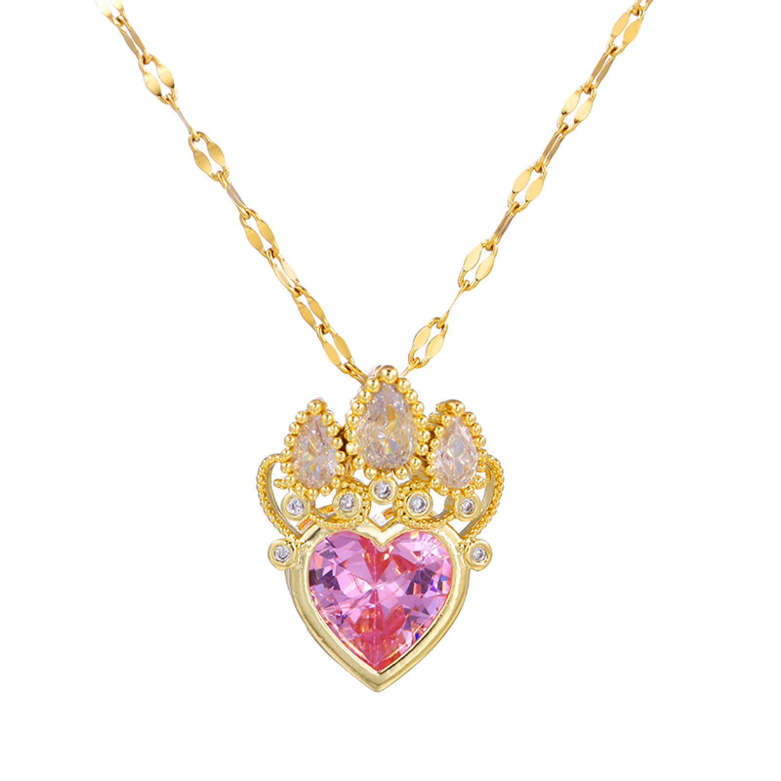 Collier Goutte d'eau Rose pour Filles en Acier Inoxydable Couronne - 7