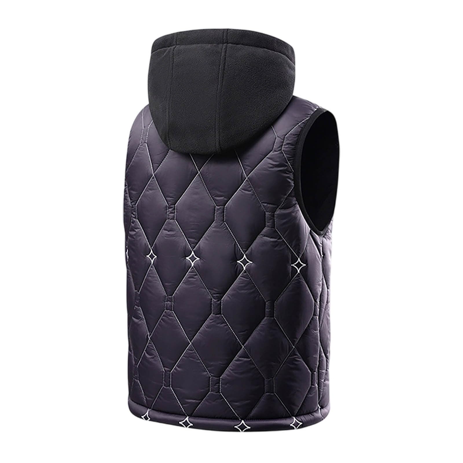 Gilet trapuntato da uomo con cappuccio, leggero, senza maniche, con cerniera, termico, invernale, in softshell, vestibilità aderente, per la mezza stagione, per tutti i giorni, viaggi e