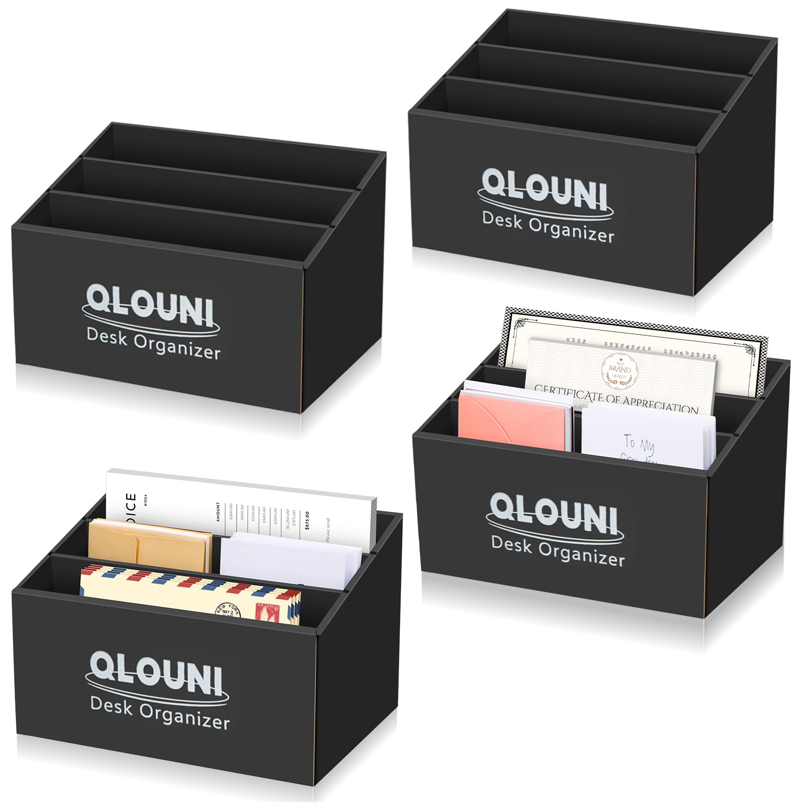 4 Portadocumenti da Scrivania Organizzatore Scrivania a 3 Scomparti Organizer da Scrivania 29,5 x 17 x 18,5 cm Organizer per la Posta Portariviste per Casa, Ufficio e Scuola, Nero